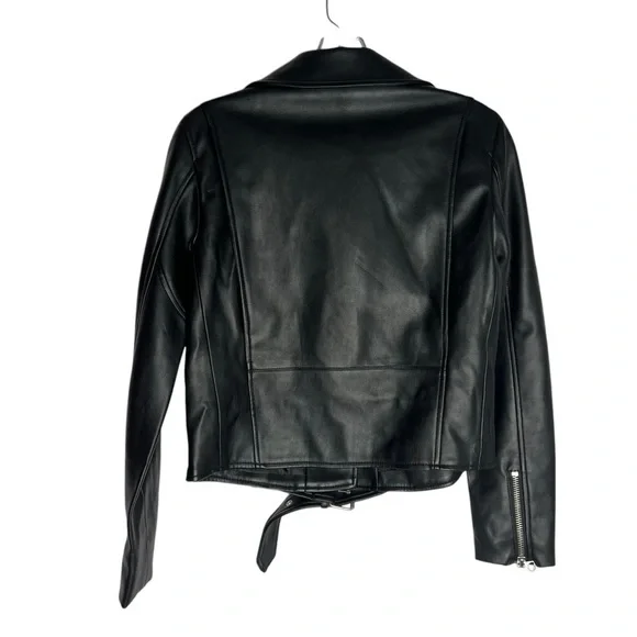 Zara Black Faux Leather Biker Jacket with Wide Lapel size Small - Picture 2 of 6